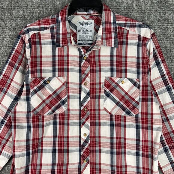 Levis Shirt Mens Extra Large Red Plaid Farm Chore Work Two Horse Brand White Tab - Picture 3 of 12